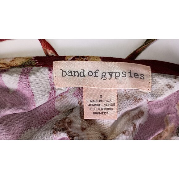 Band of Gypsies Floral Maxi Dress Wrap Style Ruffle Hem Size S Wine Red Summer - Picture 7 of 12